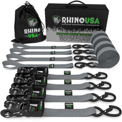Rhino USA Heavy Duty Ratchet Tie-Down 4-Pack (Gray) 1.6In X 8Ft HDKIT-4PK-GRY