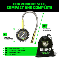 Rhino USA 75 Psi Analog Heavy Duty Tire Pressure Gauge GRLA-GAUGE-75