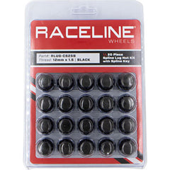 Raceline Spline Lug Nut Kit with Spline Key 12 x 1.5 - 20 Pack - Black RLUG-CS25B