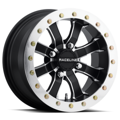 Raceline A71 Mamba 14x7in/4x156 BP/4+3 10mm Offset/132.5mm Bore - Blk & Machined Ring Beadlock Wheel A7147056-43