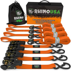 Rhino USA Medium Duty Ratchet Strap Tie-Down 4-Pack (Orange) RCHT-4PACK-ORG