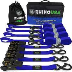 Rhino USA Medium Duty Ratchet Strap Tie-Down 4-Pack (Blue) RCHT-4PACK-BLU