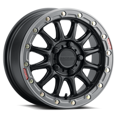 Raceline A14GR Alpha 15x7in/5x114.3 BP/25mm Offset/68mm Bore - Gunmetal & Red Ring Beadlock Wheel A14GR-57012+25