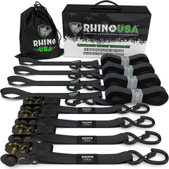 Rhino USA Medium Duty Ratchet Strap Tie-Down 4-Pack (Black) GMG-R1-4PACK