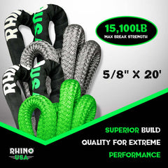 Rhino USA Kinetic Energy Recovery Rope (5/8In X 20Ft) Green KROPE-58X20-GRN