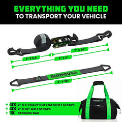 Rhino USA Heavy Duty Vehicle Tie Down Kit- Green 2IN-HDKIT-GRN
