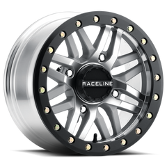 Raceline A91MA Ryno 15x7in/4x137 BP/10mm Offset/110.18mm Bore - Machined & Black Ring Beadlock Wheel A91MA-57037+10
