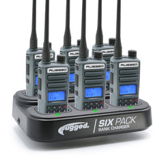 Rugged 6 Pack - Rugged GMR2 PLUS - GMRS and FRS Two Way Handheld Radios with Bank Charger - Safety Yellow