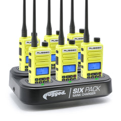 Rugged 6 Pack - Rugged GMR2 PLUS - GMRS and FRS Two Way Handheld Radios with Bank Charger - Safety Orange