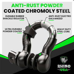 Rhino USA 3/4In D-Ring Shackle Set (2-Pack) Matte Black RNO-MATTE-SHACK