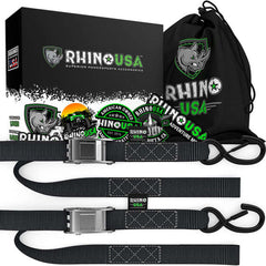 Rhino USA Cambuckle Motorcycle Tiedown Straps 2-Pack (Green) 1.5In X 8Ft RNO-CAMSOFT-GRN