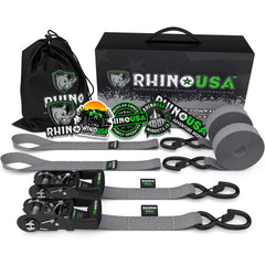 Rhino USA Heavy Duty Ratchet Tie-Downs 2-Pack (Gray) 1.6In X 8Ft HDKIT-2PK-GRY
