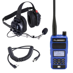 Rugged Crew Chief - H42 Spotter Headset and Rugged Handheld Radio Package - Dual Radio / R1 Business Band Handheld - Digital and Analog / Blue