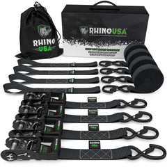 Rhino USA Heavy Duty Ratchet Tie-Down 4-Pack (Black) 1.6In X 8Ft HD-RATCHETKIT-4PK