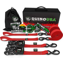 Rhino USA Heavy Duty Ratchet Tie-Downs 2-Pack (Red) 1.6In X 8Ft HDKIT-2PK-RED