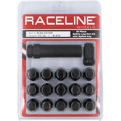 Raceline Spline Lug Nut Kit with Spline Key 1/2in-20 - 16 Pack - Black RLUG-CS120B