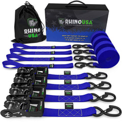 Rhino USA Heavy Duty Ratchet Tie-Down 4-Pack (Blue) 1.6In X 8Ft HDKIT-4PK-BLU