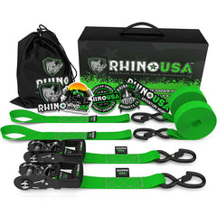 Rhino USA Heavy Duty Ratchet Tie-Downs 2-Pack (Green) 1.6In X 8Ft HDKIT-2PK-GRN