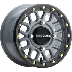 Raceline A93SG Podium 14x7in/4x156 BP/38mm Offset/132.5mm Bore - Grey & Black Ring Beadlock Wheel A93SG-47056+38