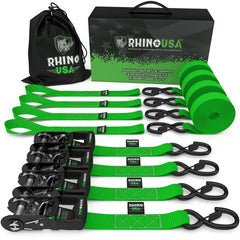 Rhino USA Heavy Duty Ratchet Tie-Down 4-Pack Green 1.6In X 15Ft TD-GC1.6X15-GRN