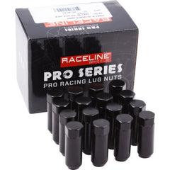 Raceline Military Lug Nuts - 3/4in -12mm x 1.5in - 16 Pack - Black ALUGB-R-20BX