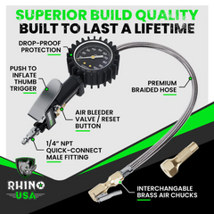 Rhino USA 100 Psi Analog Tire Inflator Gauge RGAUGE-0100