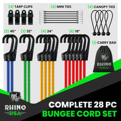 Rhino USA 28Pc Bungee Cord Assortment RHINO-28-BNGE