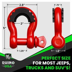 Rhino USA 3/4In D-Ring Shackle Set (2-Pack) Matte Black RNO-MATTE-SHACK