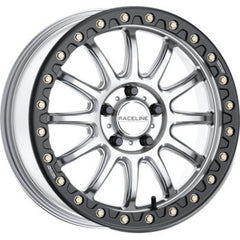 Raceline A14SB Alpha 17x7in/5x114.3 BP/40mm Offset/68mm Bore - Silver & Blk Ring Beadlock Wheel A14SB-77012+40