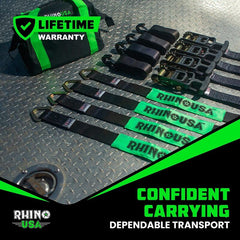 Rhino USA Heavy Duty Vehicle Tie Down Kit- Green 2IN-HDKIT-GRN