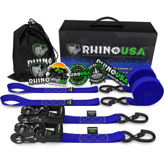 Rhino USA Heavy Duty Ratchet Tie-Downs 2-Pack (Blue) 1.6In X 8Ft HDKIT-2PK-BLU