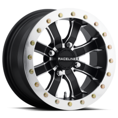 Raceline A71 Mamba 14x7in/4x156 BP/4+4 0mm Offset/110.18mm Bore - Blk & Machined Ring Beadlock Wheel A7148037-44