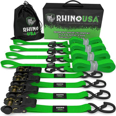 Rhino USA Medium Duty Ratchet Strap Tie-Down 4-Pack (Green) RCHT-4PACK-GRN