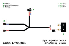 Diode Dynamics Light Duty Dual Output 4-pin Wiring Harness DD4092