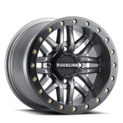Raceline A91G Ryno 15x10in/4x156 BP/0mm Offset/132.5mm Bore - Gunmetal & Black Ring Beadlock Wheel A91G-51056-55