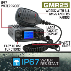 Rugged Radio Kit Lite - GMR25 Waterproof GMRS Mobile Radio with Stealth Antenna